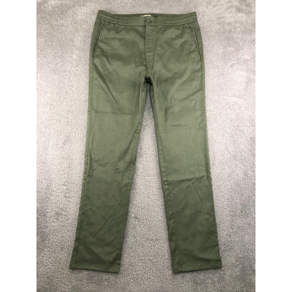 Bugatchi Tristan Drawstring Pants Men L (35x32) Green NWT Linen Blend Khaki